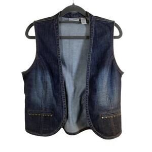 Chico's Platinum Denim Women's Vest Size 0 Blue Open Front Stud Pockets